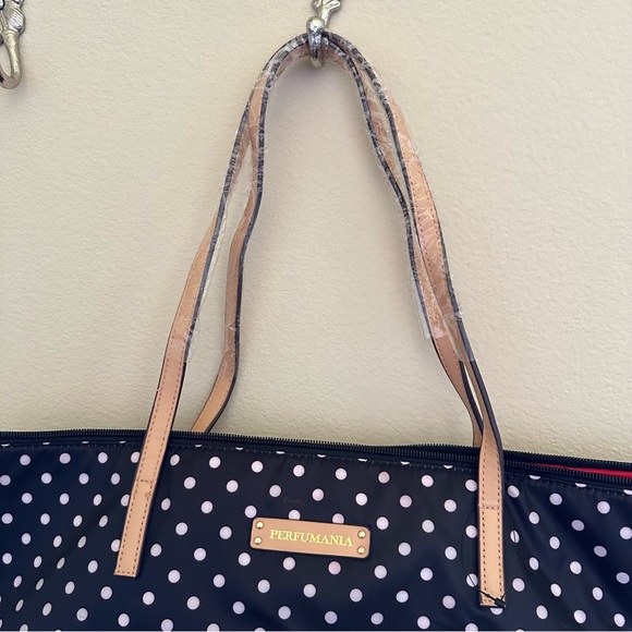 Perfumania black & white polka dot tote bag NWOT - Picture 2 of 5
